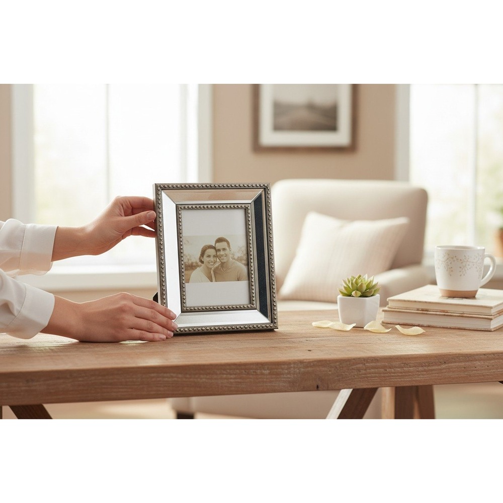 Sheffield Home Picture Frame Unisex 4x6 Silver Brand New Mirrored Beaded Glam